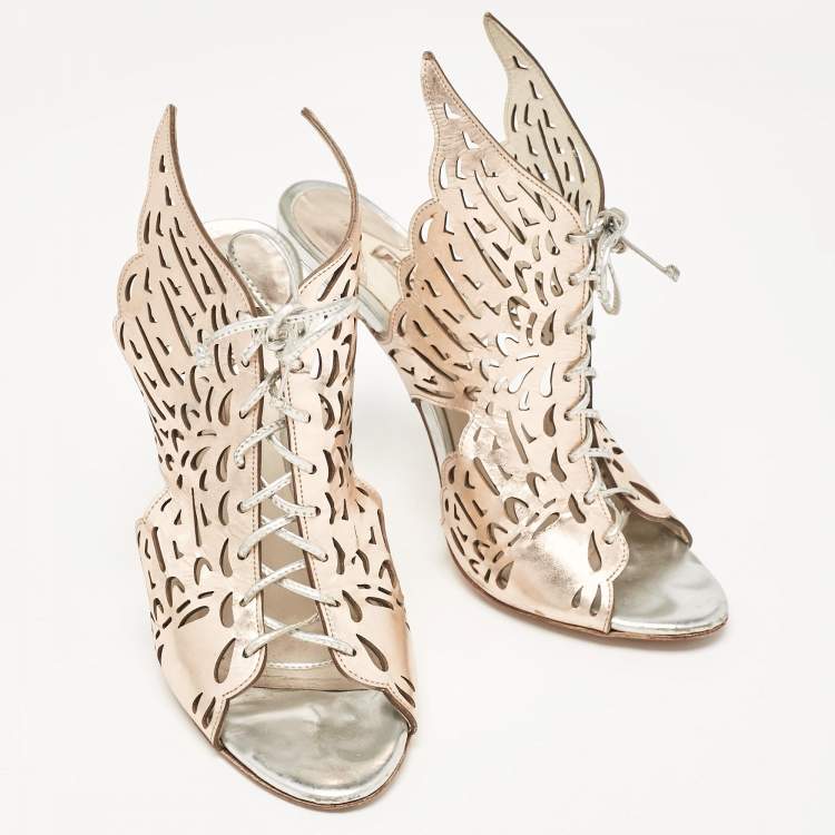 Pre Owned Sophia Webster Gold Leather Cherub Slide Sandals Size 38