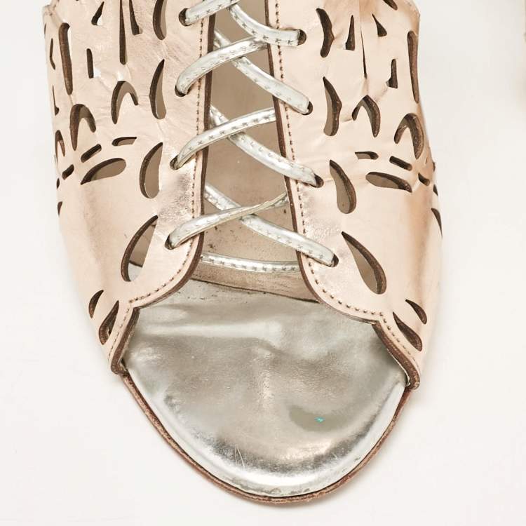 Pre Owned Sophia Webster Gold Leather Cherub Slide Sandals Size 38