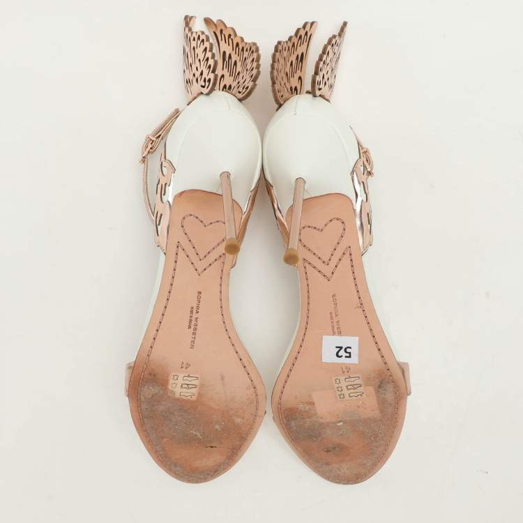 Pre Owned Sophia Webster White/Rose Gold Leather Evangeline Laser Cut Angel Wing Ankle Strap Sandals Size 41