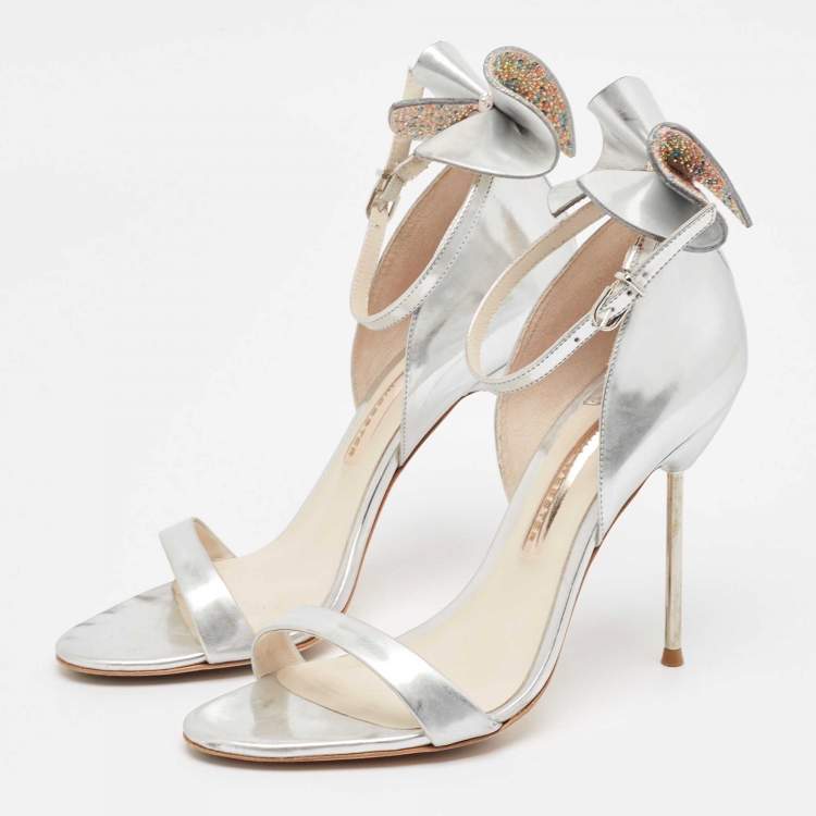 Pre Owned Sophia Webster Silver Leather Chiara Bow Ankle Strap Sandals Size 39