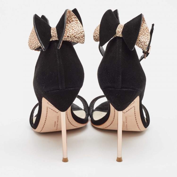 Pre Owned Sophia Webster Black Suede Chiara Bow Ankle Strap Sandals Size 39