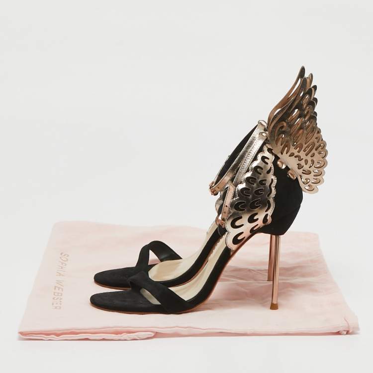 Pre Owned Sophia Webster Black Leather and Suede Evangeline Ankle Strap Sandals Size 37