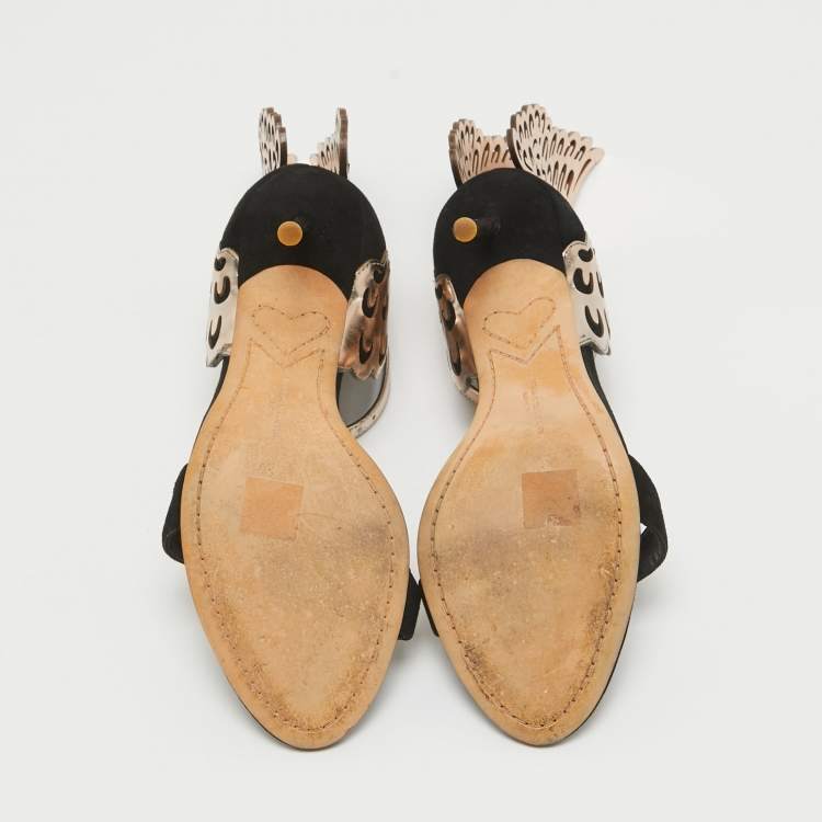 Pre Owned Sophia Webster Black Leather and Suede Evangeline Ankle Strap Sandals Size 37