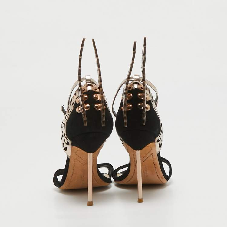 Pre Owned Sophia Webster Black Leather and Suede Evangeline Ankle Strap Sandals Size 37