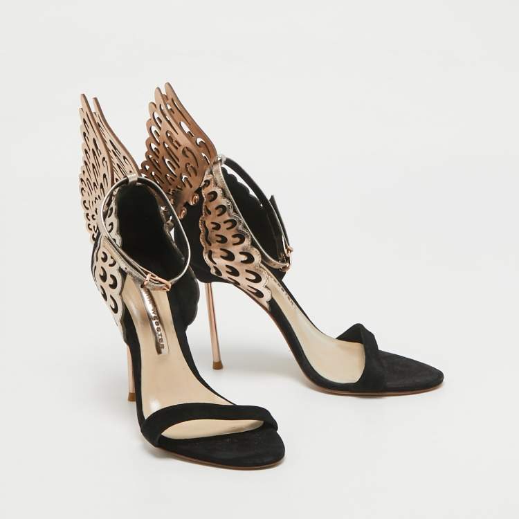 Pre Owned Sophia Webster Black Leather and Suede Evangeline Ankle Strap Sandals Size 37
