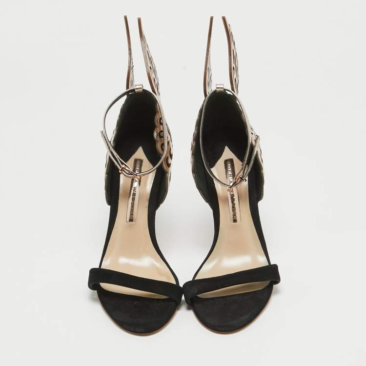 Pre Owned Sophia Webster Black Leather and Suede Evangeline Ankle Strap Sandals Size 37