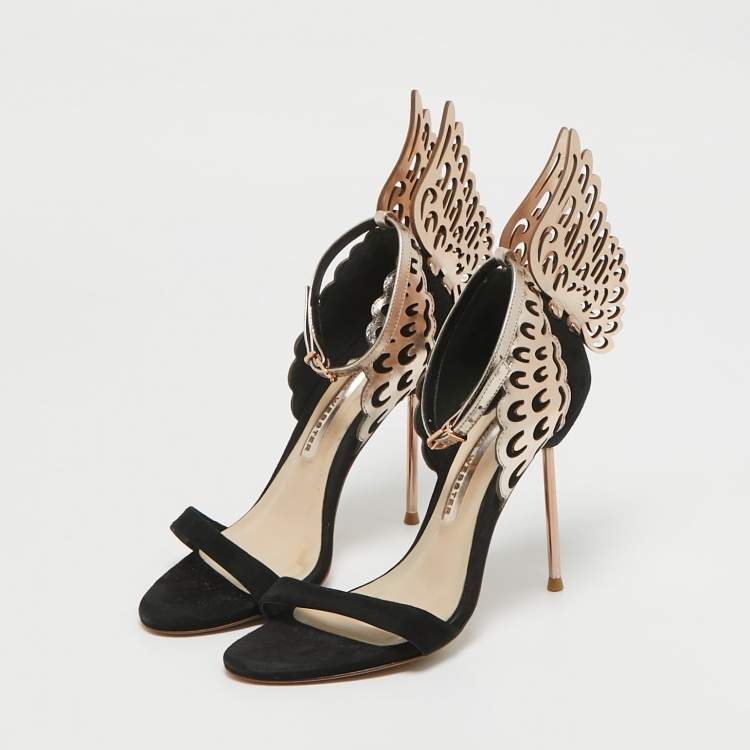 Pre Owned Sophia Webster Black Leather and Suede Evangeline Ankle Strap Sandals Size 37