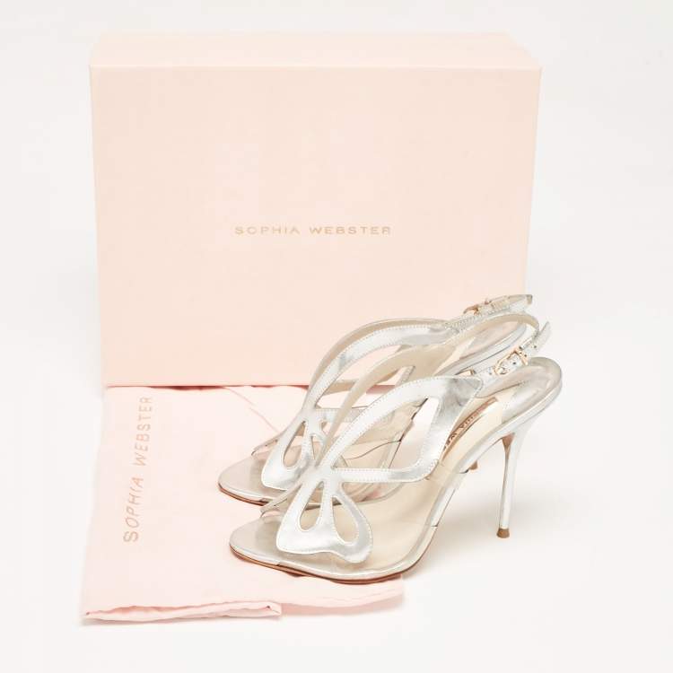 Pre Owned Sophia Webster Silver Leather Floral Applique Slingback Sandals Size 39