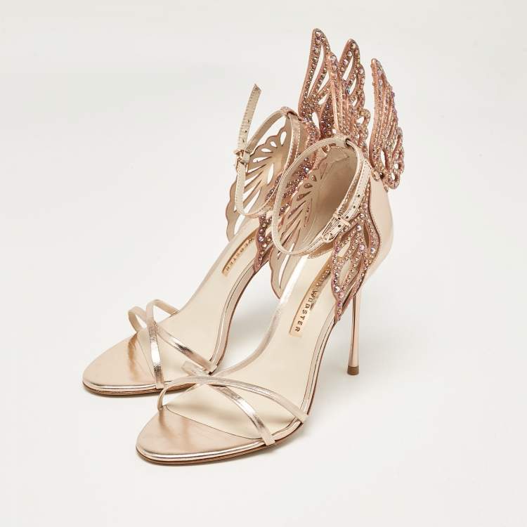 Pre Owned Sophia Webster Metallic Leather and Crystal Embellished Butterfly Ankle Strap Sandals Size 39