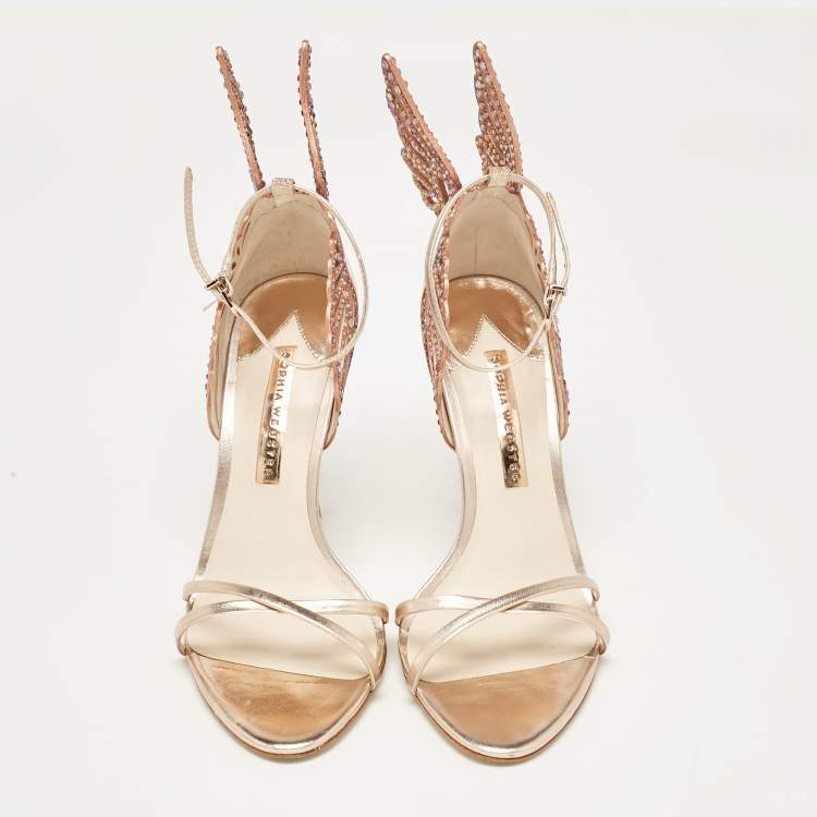 Pre Owned Sophia Webster Metallic Leather and Crystal Embellished Butterfly Ankle Strap Sandals Size 39