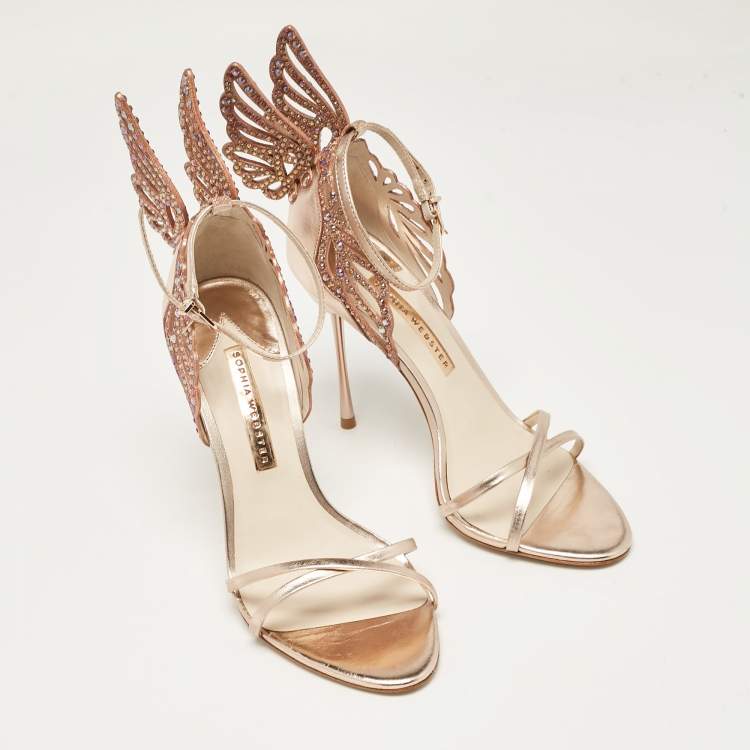 Pre Owned Sophia Webster Metallic Leather and Crystal Embellished Butterfly Ankle Strap Sandals Size 39