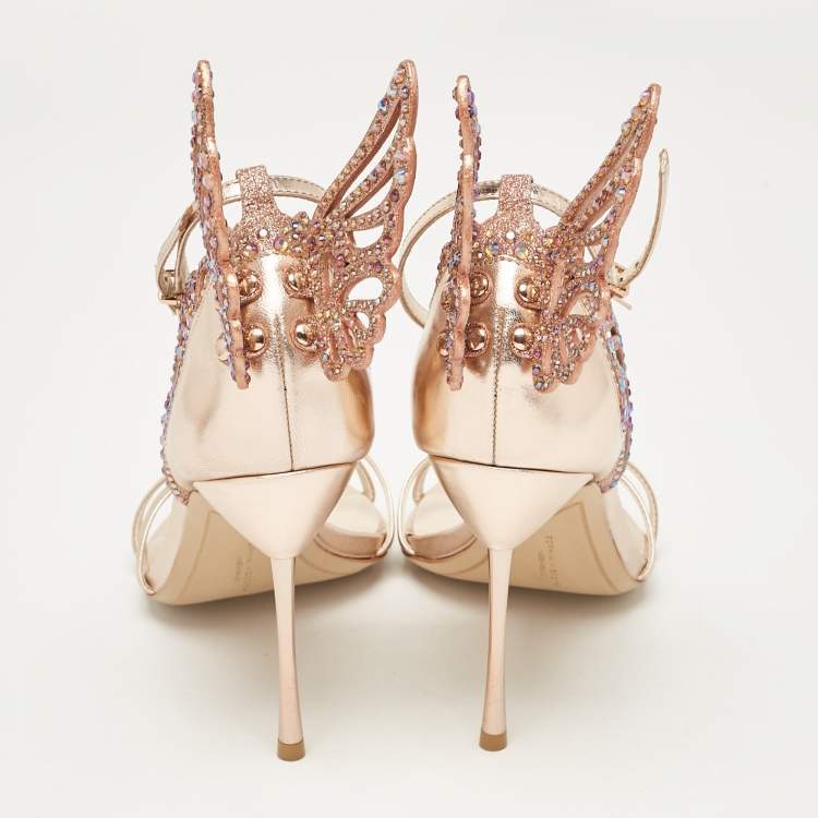 Pre Owned Sophia Webster Metallic Leather and Crystal Embellished Butterfly Ankle Strap Sandals Size 39