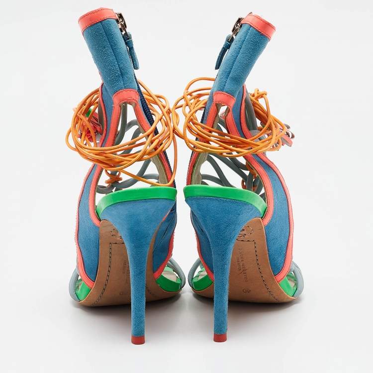 Pre Owned Sophia Webster Multicolor Patent Leather and Suede Lacey Ankle Strap Sandals Size 40