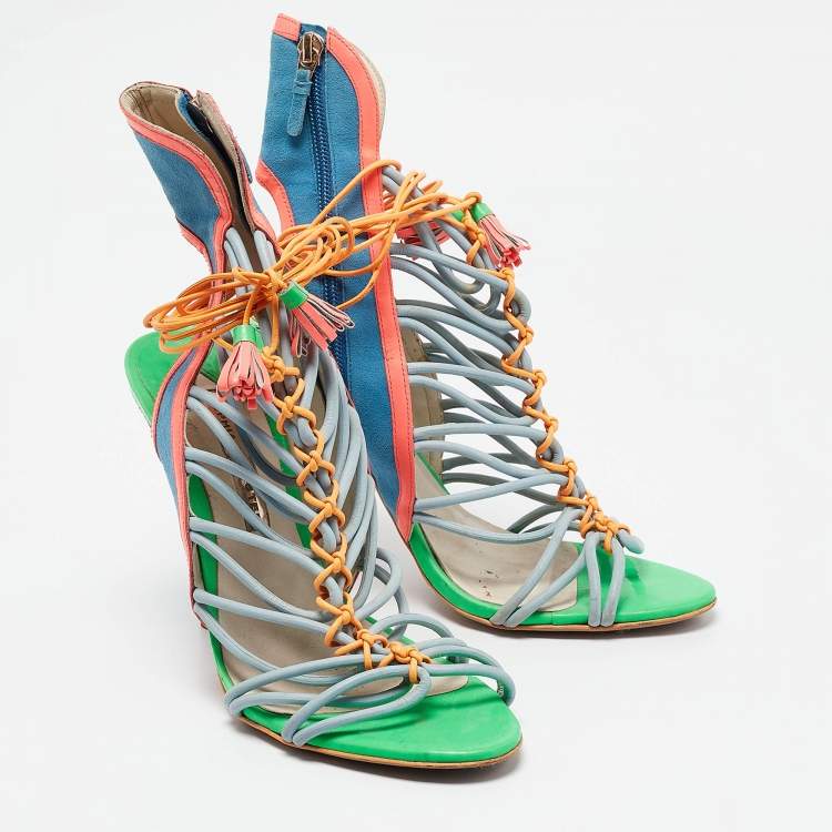 Pre Owned Sophia Webster Multicolor Patent Leather and Suede Lacey Ankle Strap Sandals Size 40