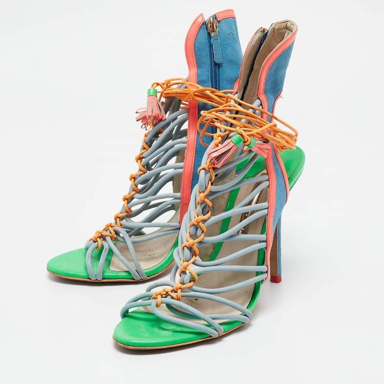 Pre Owned Sophia Webster Multicolor Patent Leather and Suede Lacey Ankle Strap Sandals Size 40