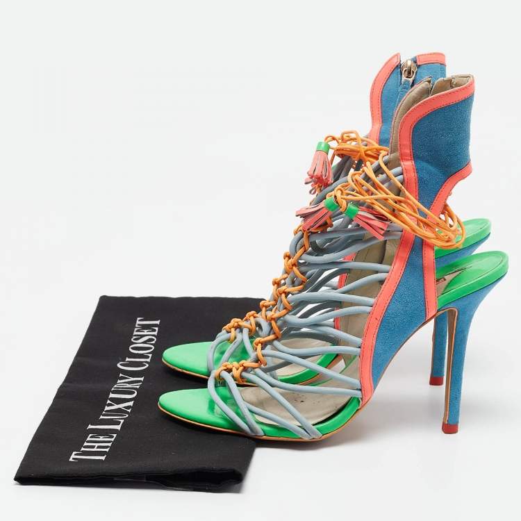 Pre Owned Sophia Webster Multicolor Patent Leather and Suede Lacey Ankle Strap Sandals Size 40