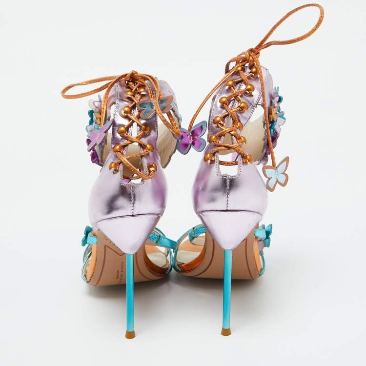 Pre Owned Sophia Webster Metallic Multicolor Leather Harmony Butterfly Ankle Cuff Sandals Size 40