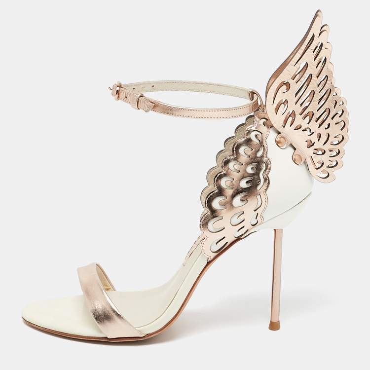 Pre Owned Sophia Webster White/Rose Gold Leather Evangeline Ankle Strap Sandals Size 36