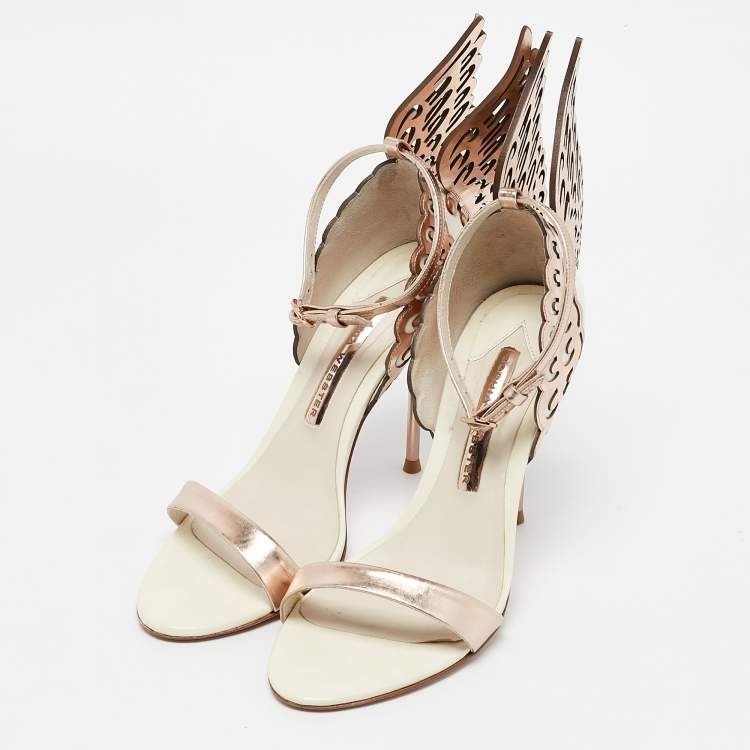 Pre Owned Sophia Webster White/Rose Gold Leather Evangeline Ankle Strap Sandals Size 36