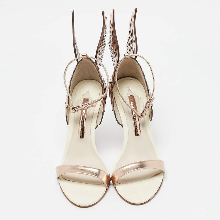 Pre Owned Sophia Webster White/Rose Gold Leather Evangeline Ankle Strap Sandals Size 36