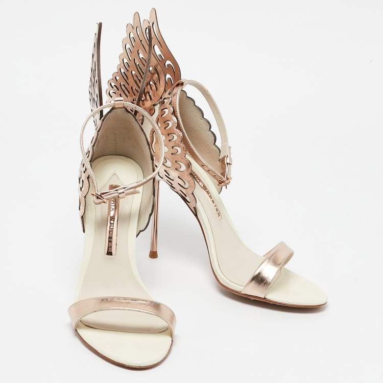 Pre Owned Sophia Webster White/Rose Gold Leather Evangeline Ankle Strap Sandals Size 36