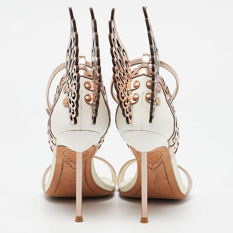 Pre Owned Sophia Webster White/Rose Gold Leather Evangeline Ankle Strap Sandals Size 36