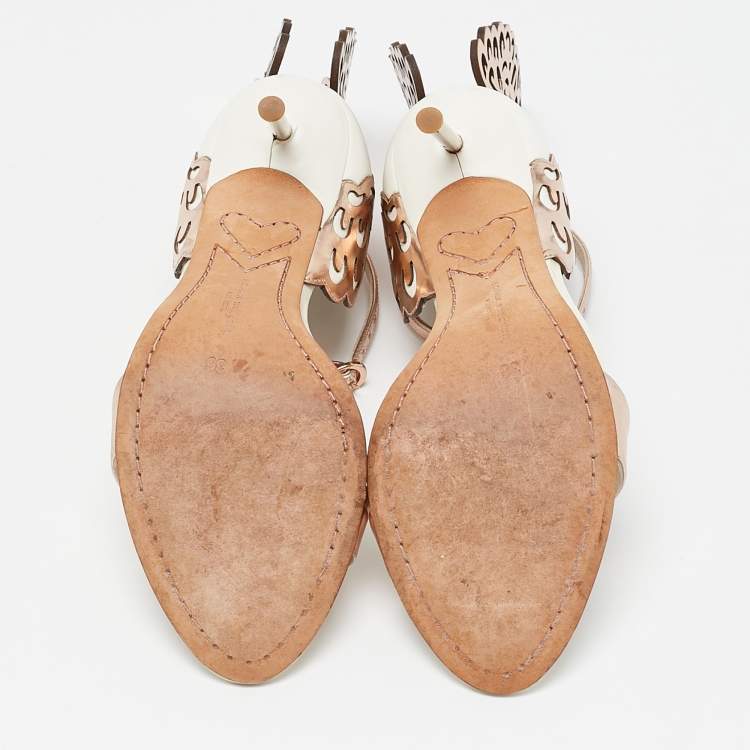 Pre Owned Sophia Webster White/Rose Gold Leather Evangeline Ankle Strap Sandals Size 36