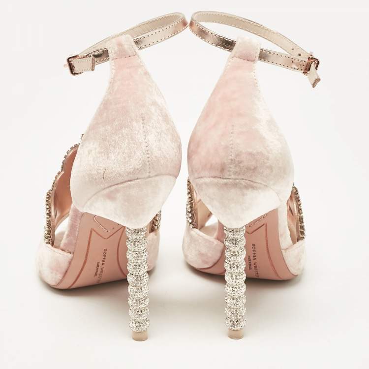 Pre Owned Sophia Webster Pink Leather and Velvet Royalty Ankle Strap Sandals Size 36