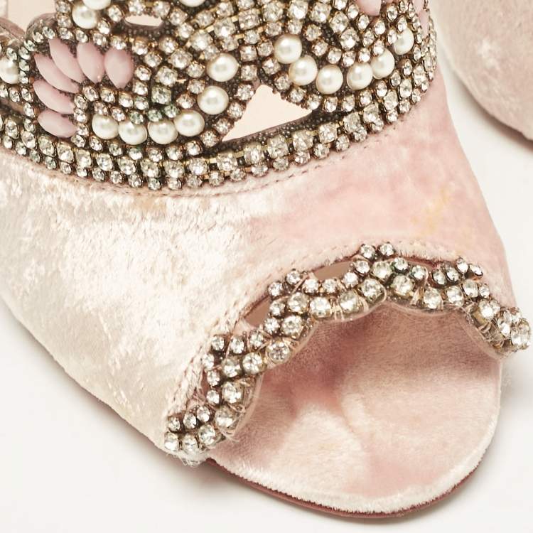 Pre Owned Sophia Webster Pink Leather and Velvet Royalty Ankle Strap Sandals Size 36