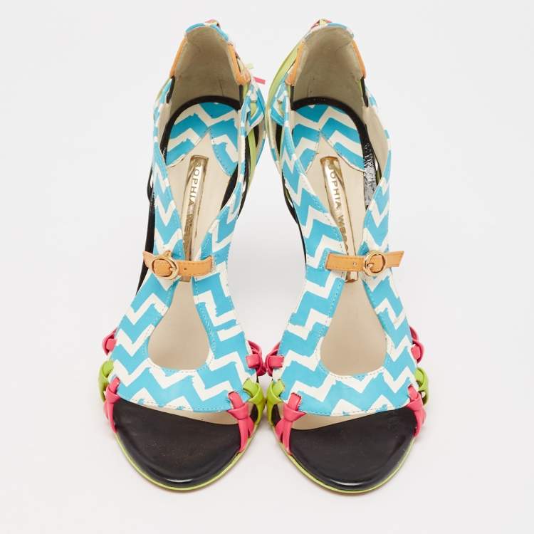 Pre Owned Sophia Webster Multicolor Zig Zag Print Leather Ankle Strap Sandals Size 36