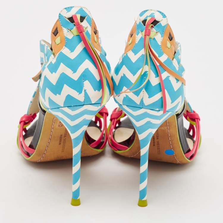 Pre Owned Sophia Webster Multicolor Zig Zag Print Leather Ankle Strap Sandals Size 36