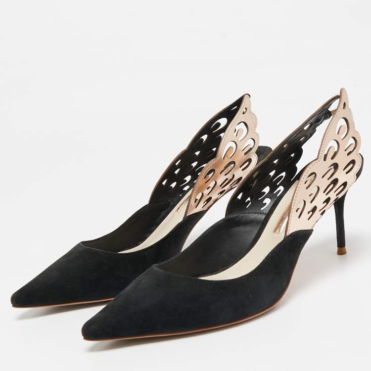 Pre Owned Sophia Webster Black/Metallic Bronze Suede And Leather Angelo Slingback Pumps Size 39.5  