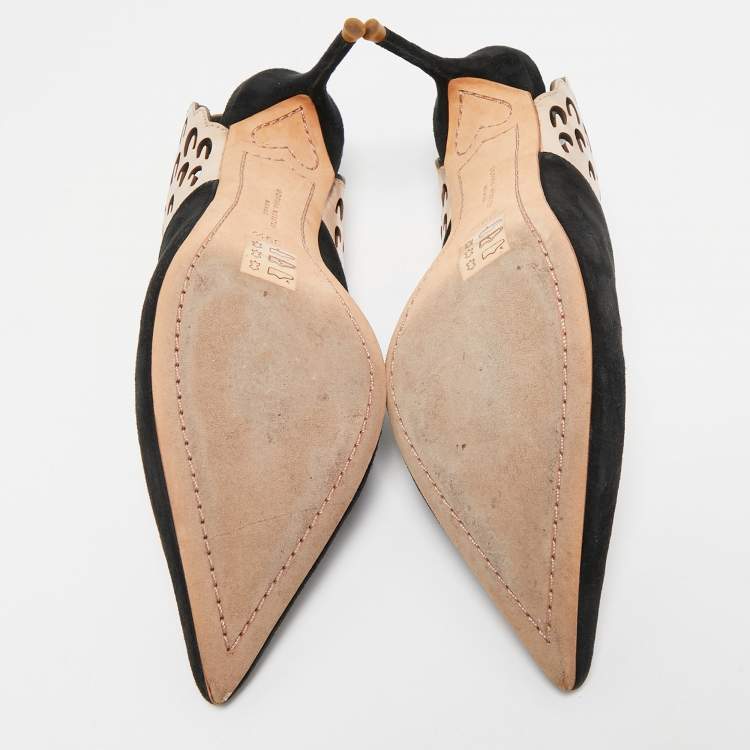 Pre Owned Sophia Webster Black/Metallic Bronze Suede And Leather Angelo Slingback Pumps Size 39.5  