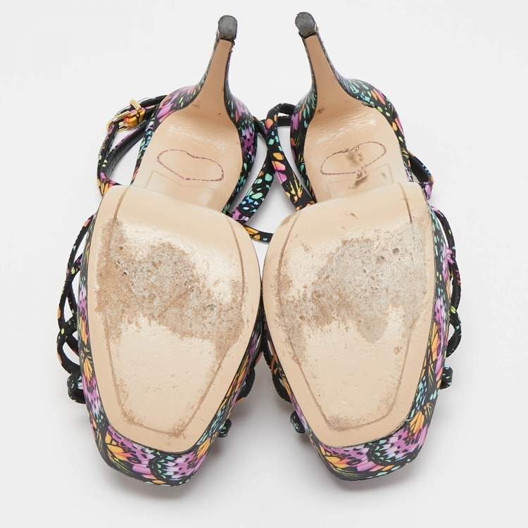 Pre Owned Sophia Webster Multicolor Canvas Mariposa Ankle Strap Sandals Size 38