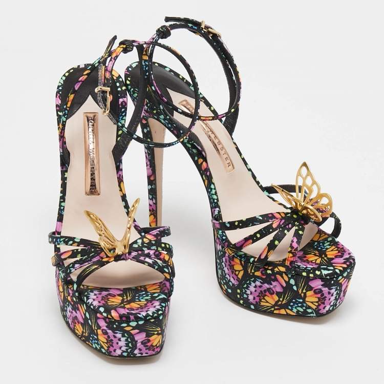 Pre Owned Sophia Webster Multicolor Canvas Mariposa Ankle Strap Sandals Size 38