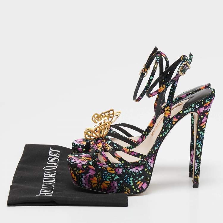 Pre Owned Sophia Webster Multicolor Canvas Mariposa Ankle Strap Sandals Size 38