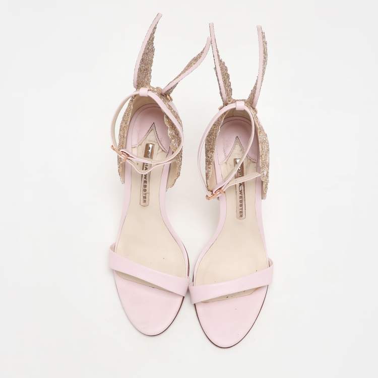 Pre Owned Sophia Webster Pink Glitter and Leather Chiara Butterfly Ankle Strap Sandals Size 38