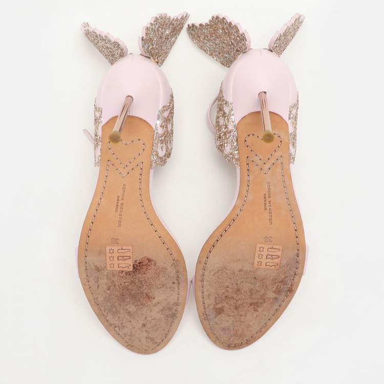 Pre Owned Sophia Webster Pink Glitter and Leather Chiara Butterfly Ankle Strap Sandals Size 38