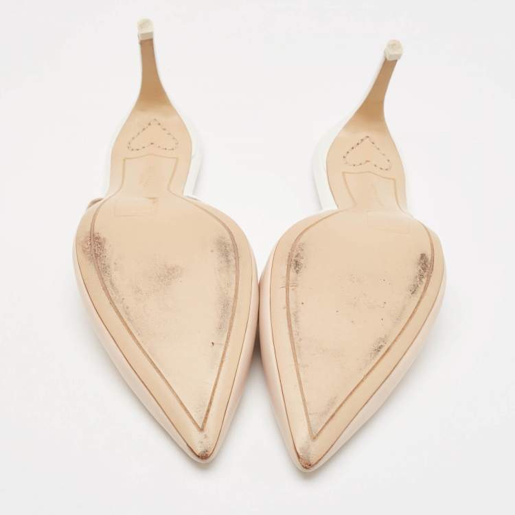 Pre Owned Sophia Webster Beige/White Leather Bow Mules Size 38