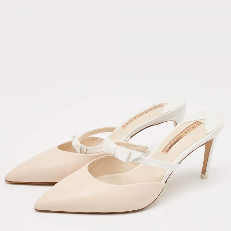 Pre Owned Sophia Webster Beige/White Leather Bow Mules Size 38