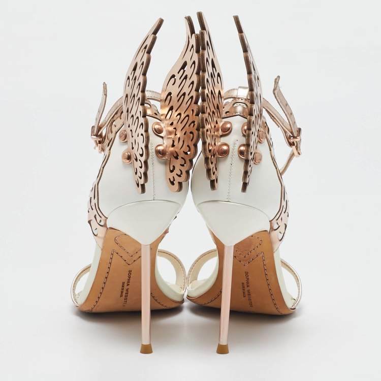Pre Owned Sophia Webster Metallic Gold/White Leather Evangeline Ankle Strap Sandals Size 37
