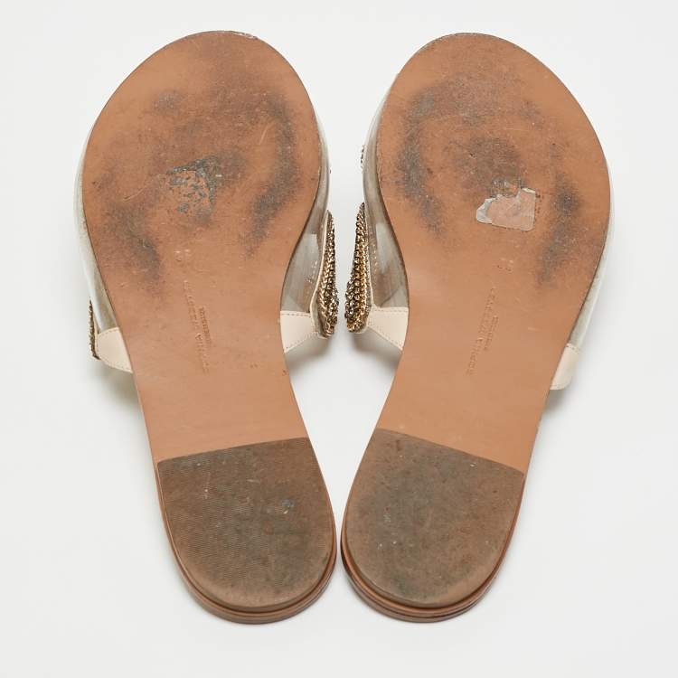 Pre Owned Sophia Webster Transparent  PVC Madame Crystal Embellished Slide Flats Size 38