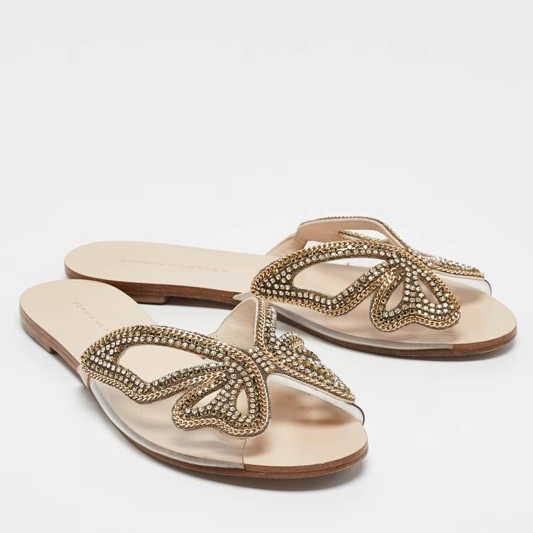 Pre Owned Sophia Webster Transparent  PVC Madame Crystal Embellished Slide Flats Size 38