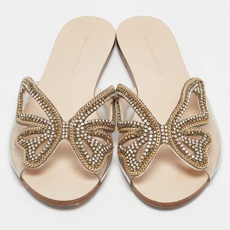 Pre Owned Sophia Webster Transparent  PVC Madame Crystal Embellished Slide Flats Size 38