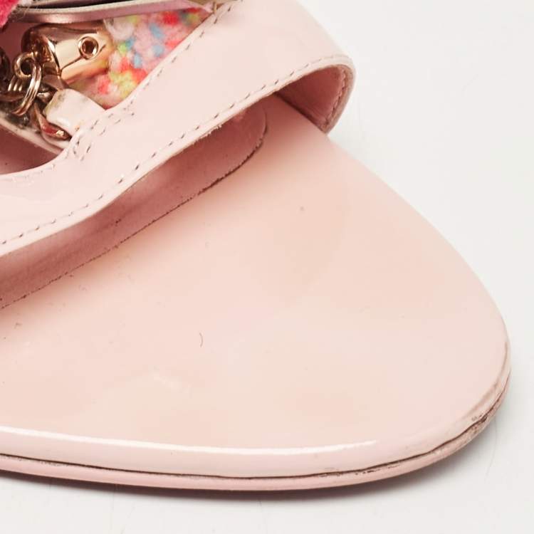 Pre Owned Sophia Webster Pink Patent Leather Layla Pom Pom Embellished T Strap Sandals Size 38