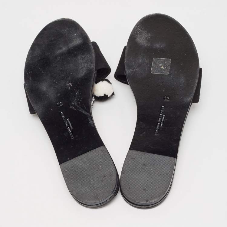 Pre Owned Sophia Webster Black Suede Jada Pom Pom Slide Flats Size 38