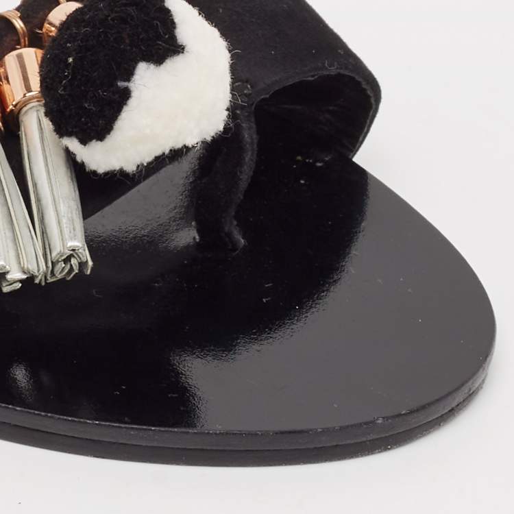 Pre Owned Sophia Webster Black Suede Jada Pom Pom Slide Flats Size 38
