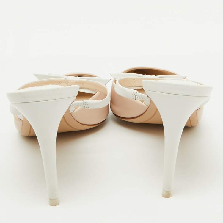 Pre Owned Sophia Webster Beige/White Leather Pointed Toe Mules Size 41