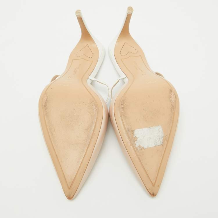 Pre Owned Sophia Webster Beige/White Leather Pointed Toe Mules Size 41