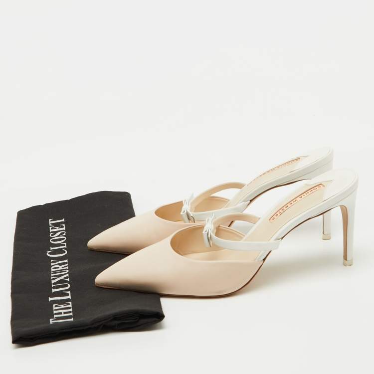 Pre Owned Sophia Webster Beige/White Leather Pointed Toe Mules Size 41